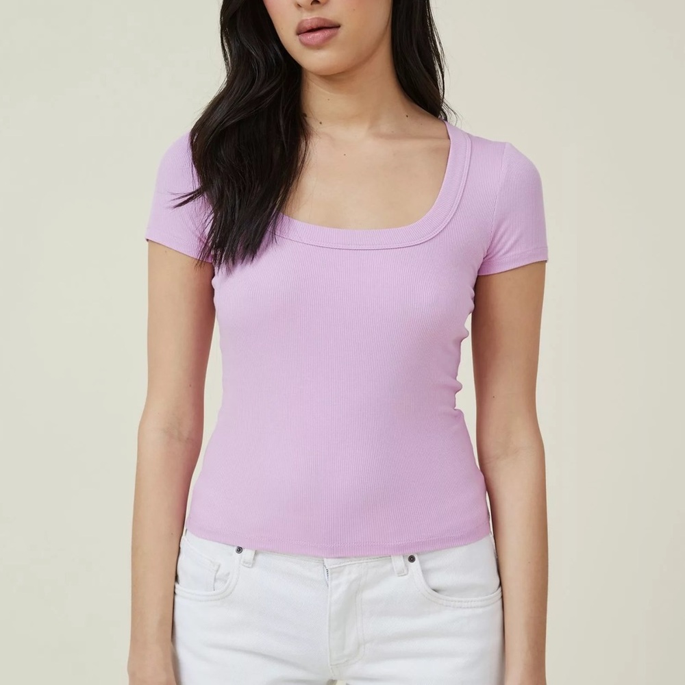 Cotton On Staple Rib Scoop Neck Short Sleeve Top